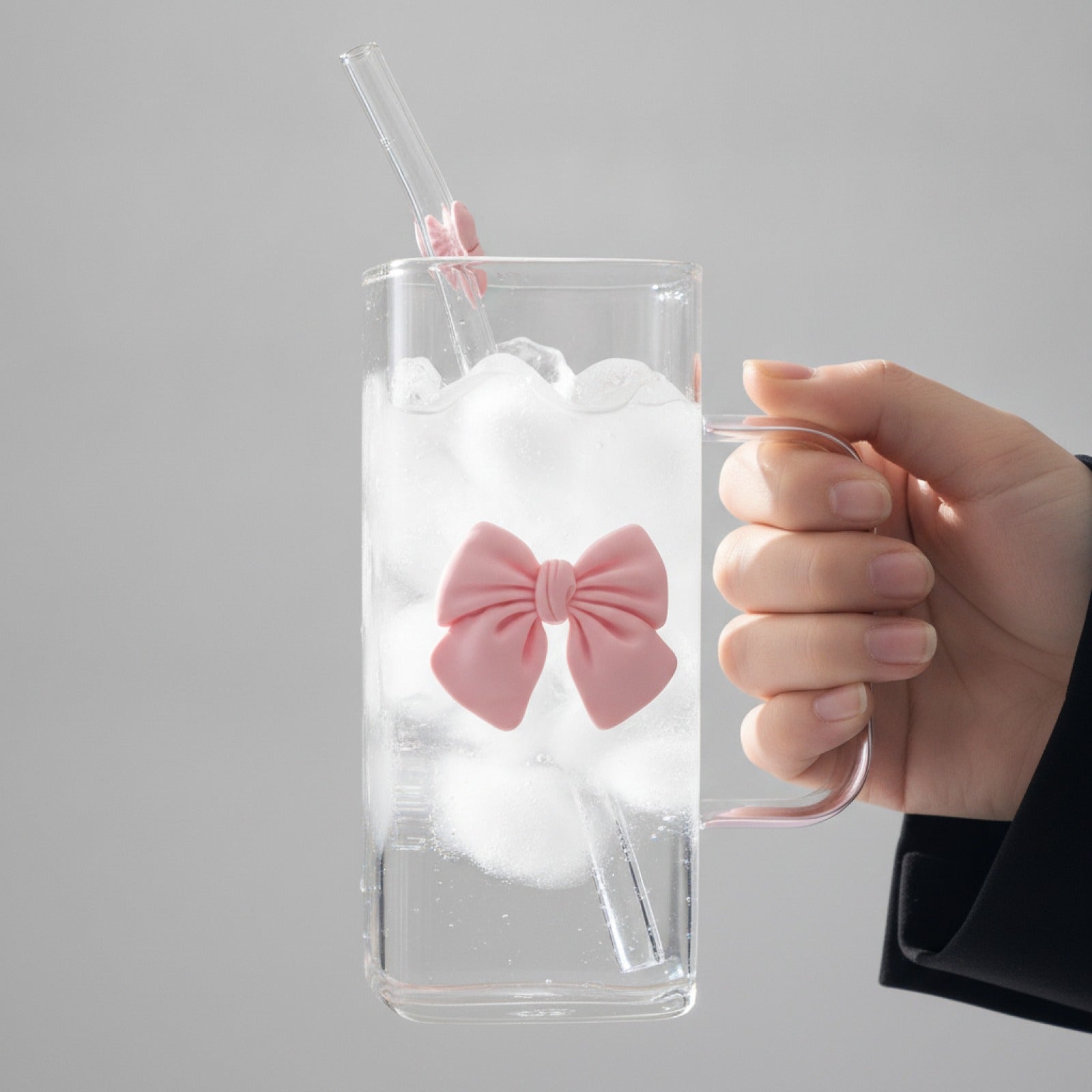 Gobelet Verre Papillon 400mL Paille Poignée