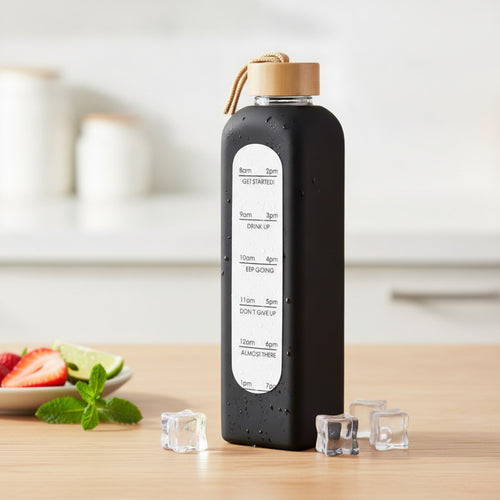 Bouteille Eau Verre 1L Marqueurs Temps
