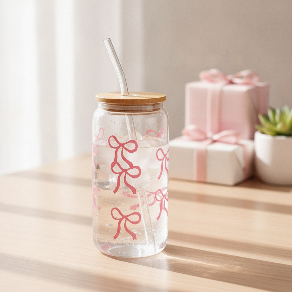 Gobelet Mason Jar avec Nœud Décoratif