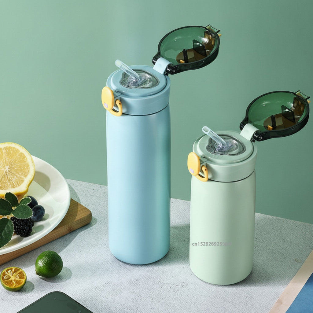 Tasse Isolée Inox Anti-Fuite Paille