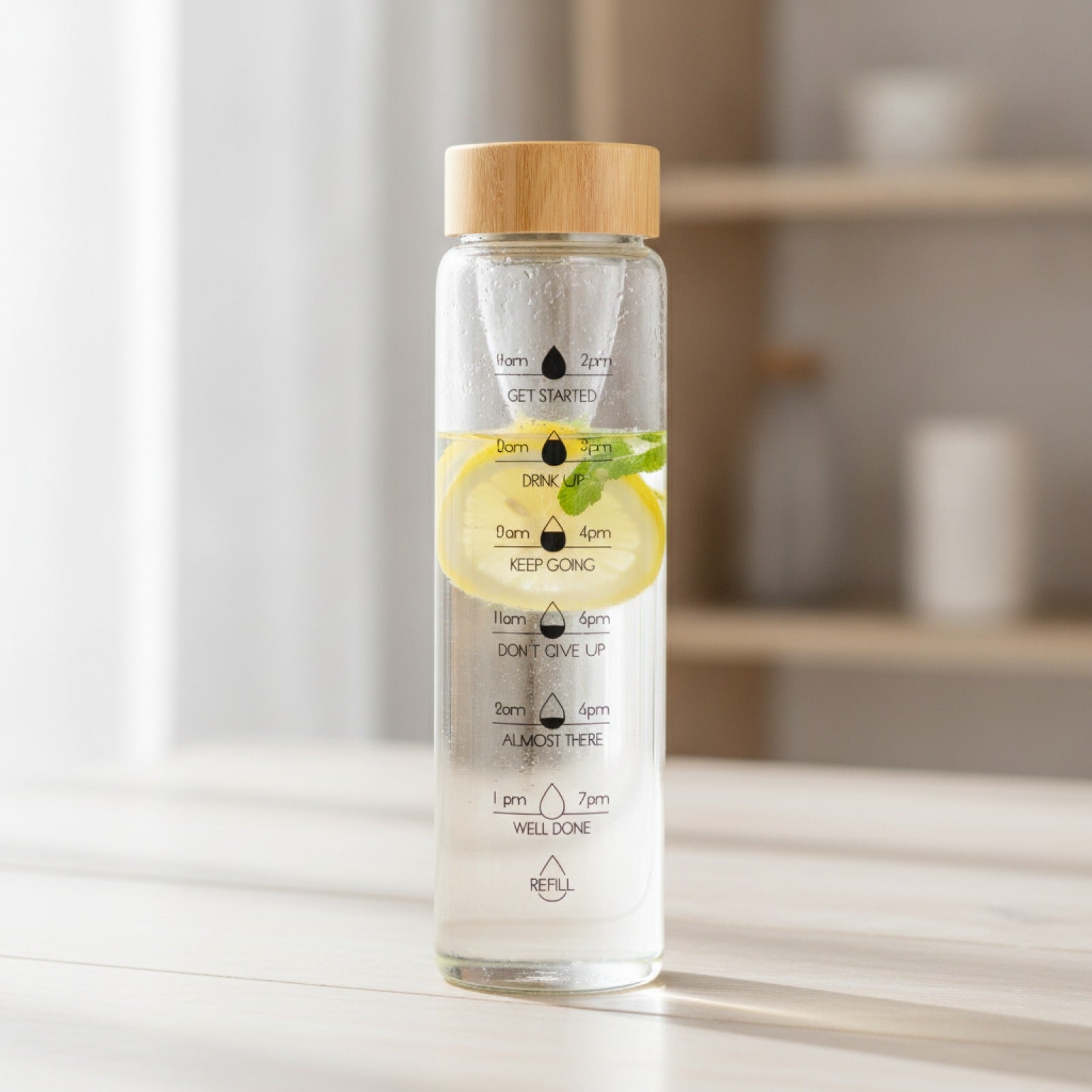 Bouteille Eau Verre Infuseur Marqueur Temps