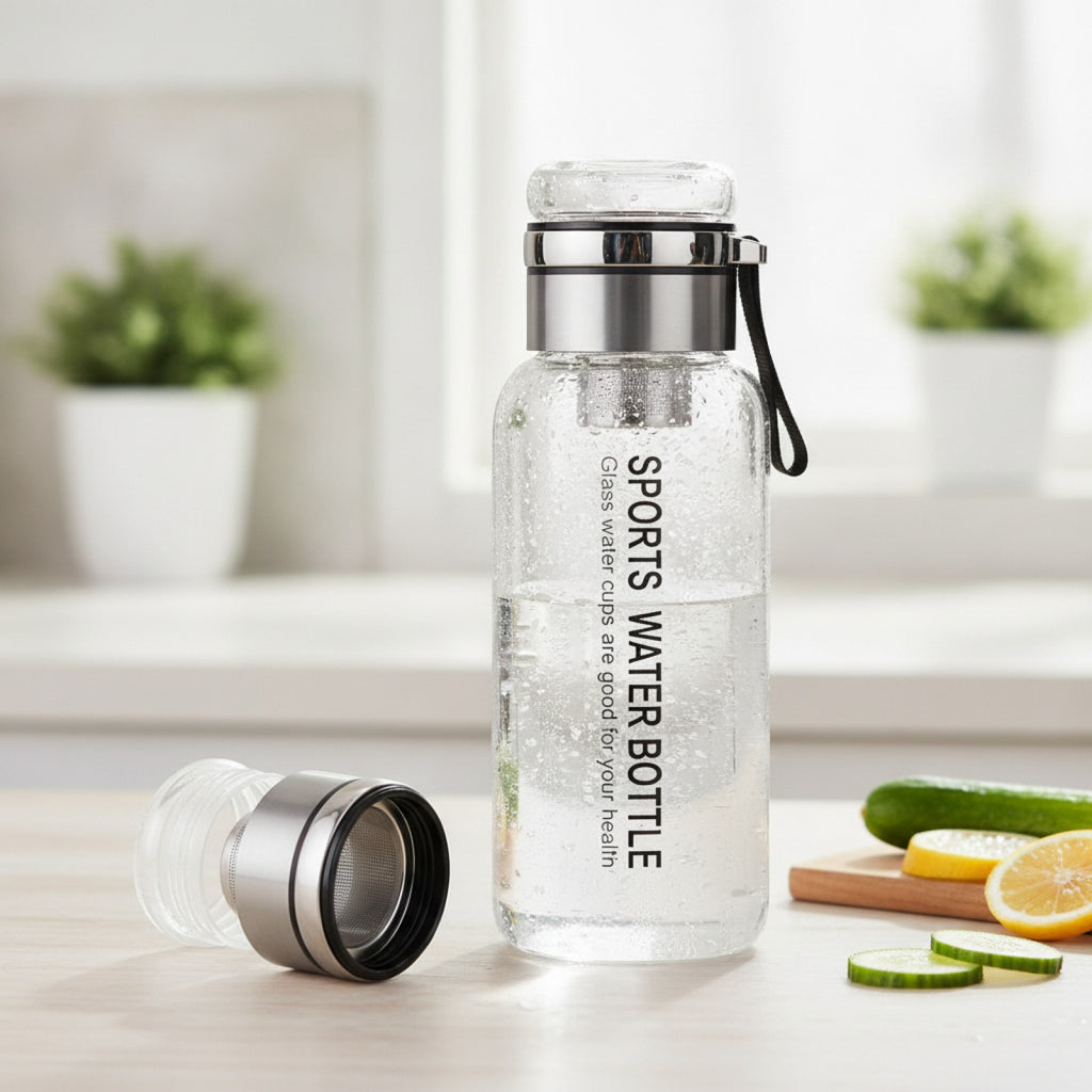 Bouteille Eau Verre 1L avec Filtre Inox