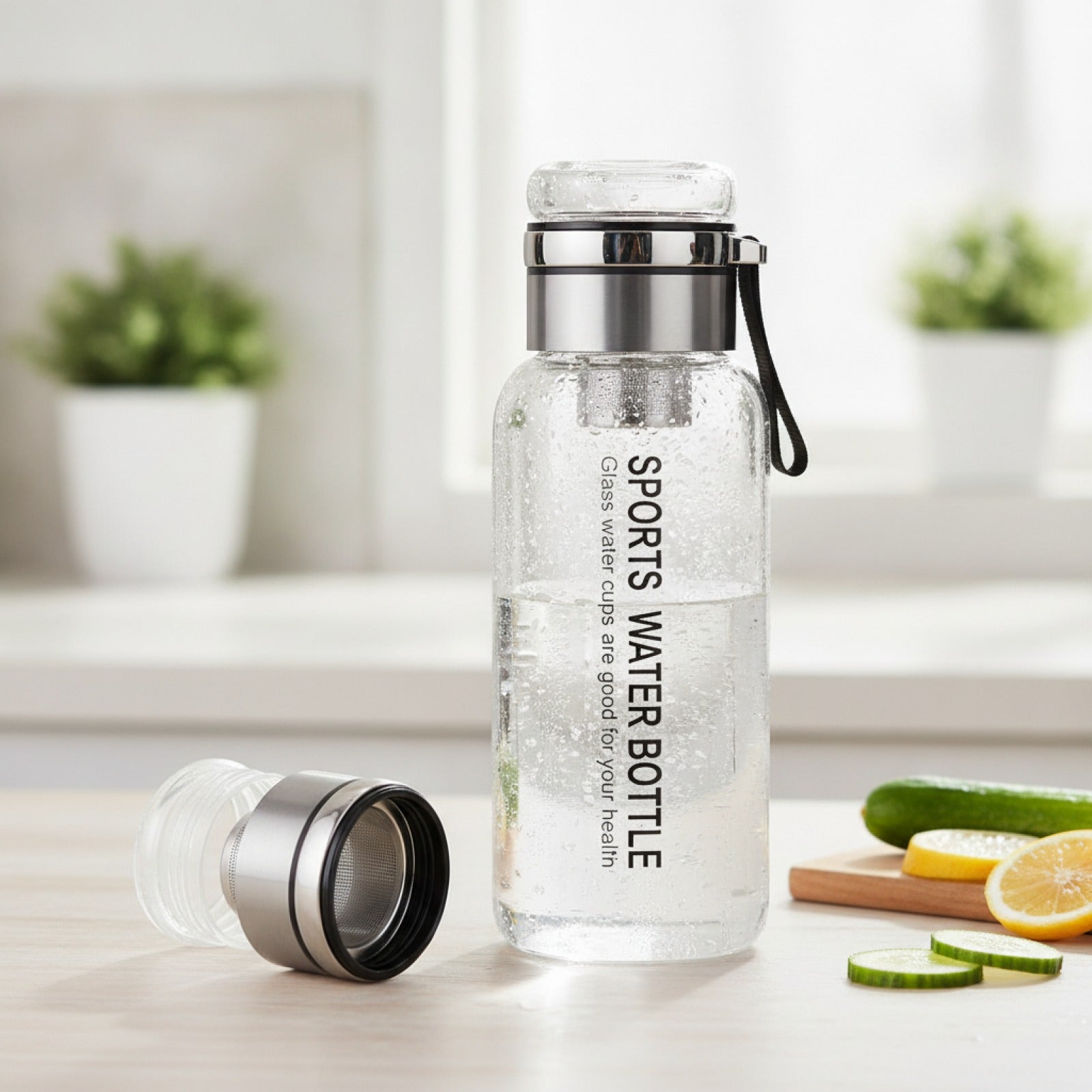 Bouteille Eau Verre 1L avec Filtre Inox