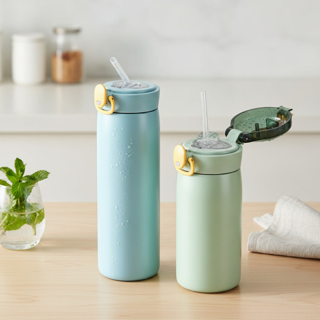Tasse Isolée Inox Anti-Fuite Paille