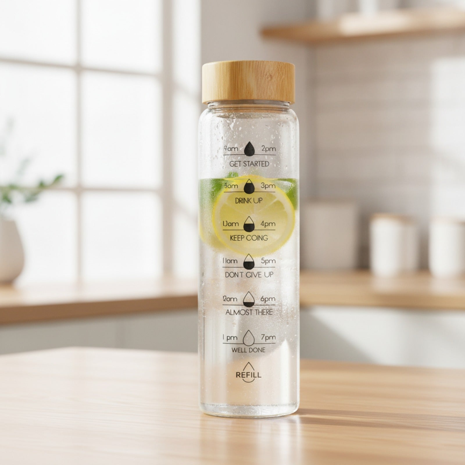 Bouteille Eau Verre Infuseur Marqueur Temps
