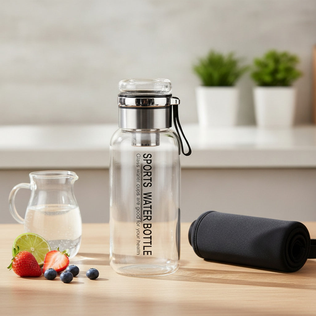 Bouteille Eau Verre 1L avec Filtre Inox