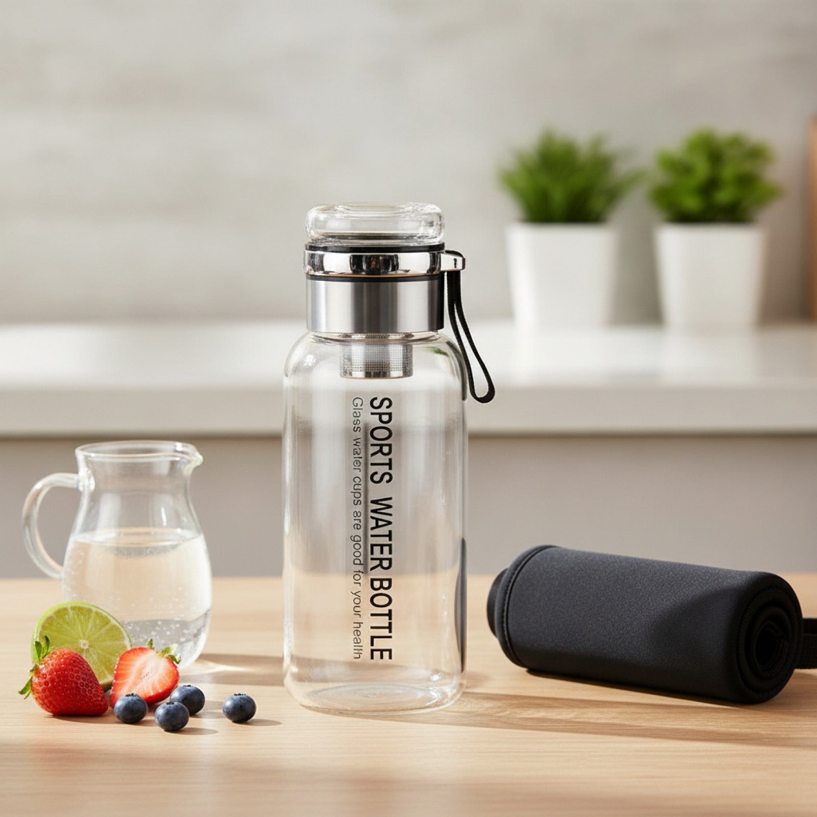 Bouteille Eau Verre 1L avec Filtre Inox