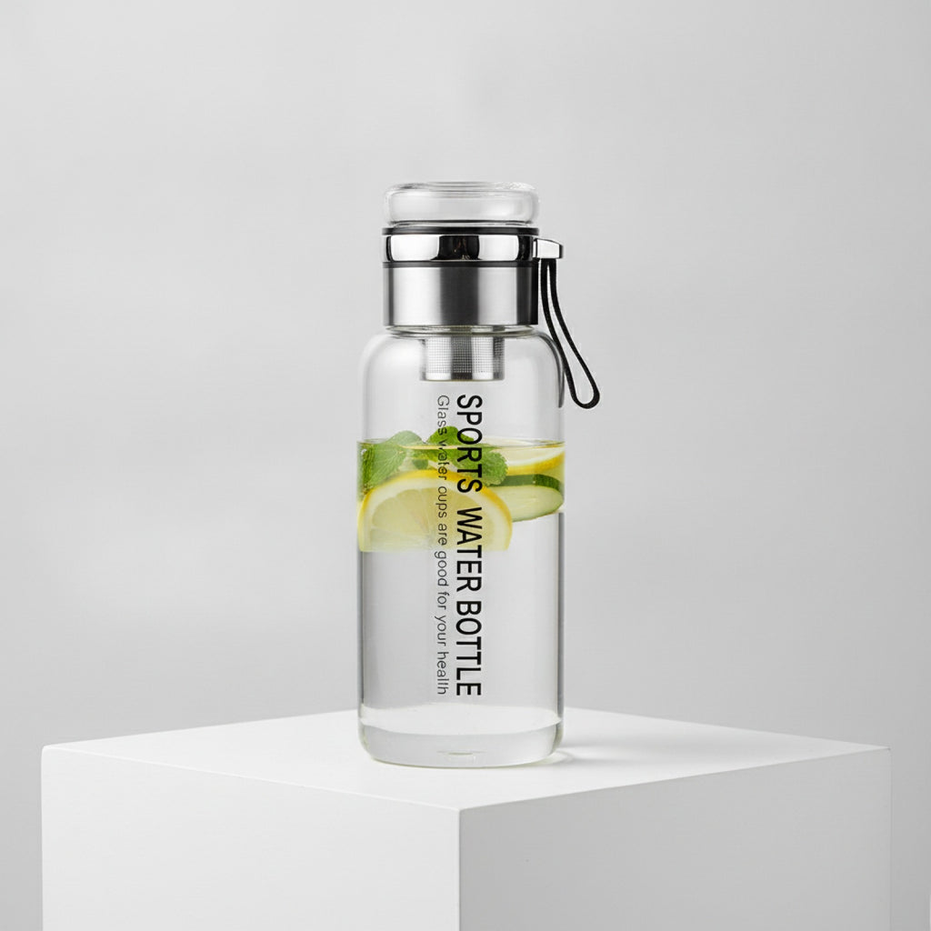 Bouteille Eau Verre 1L avec Filtre Inox