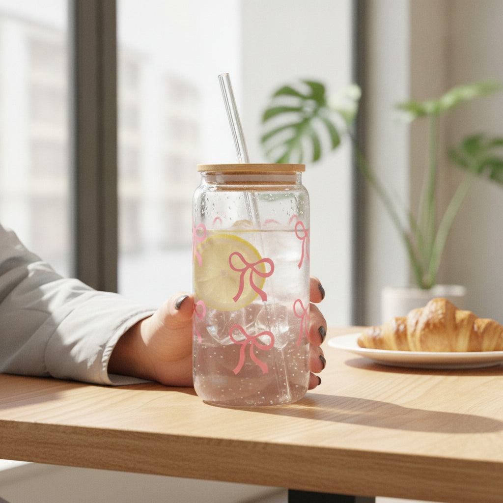 Gobelet Mason Jar avec Nœud Décoratif