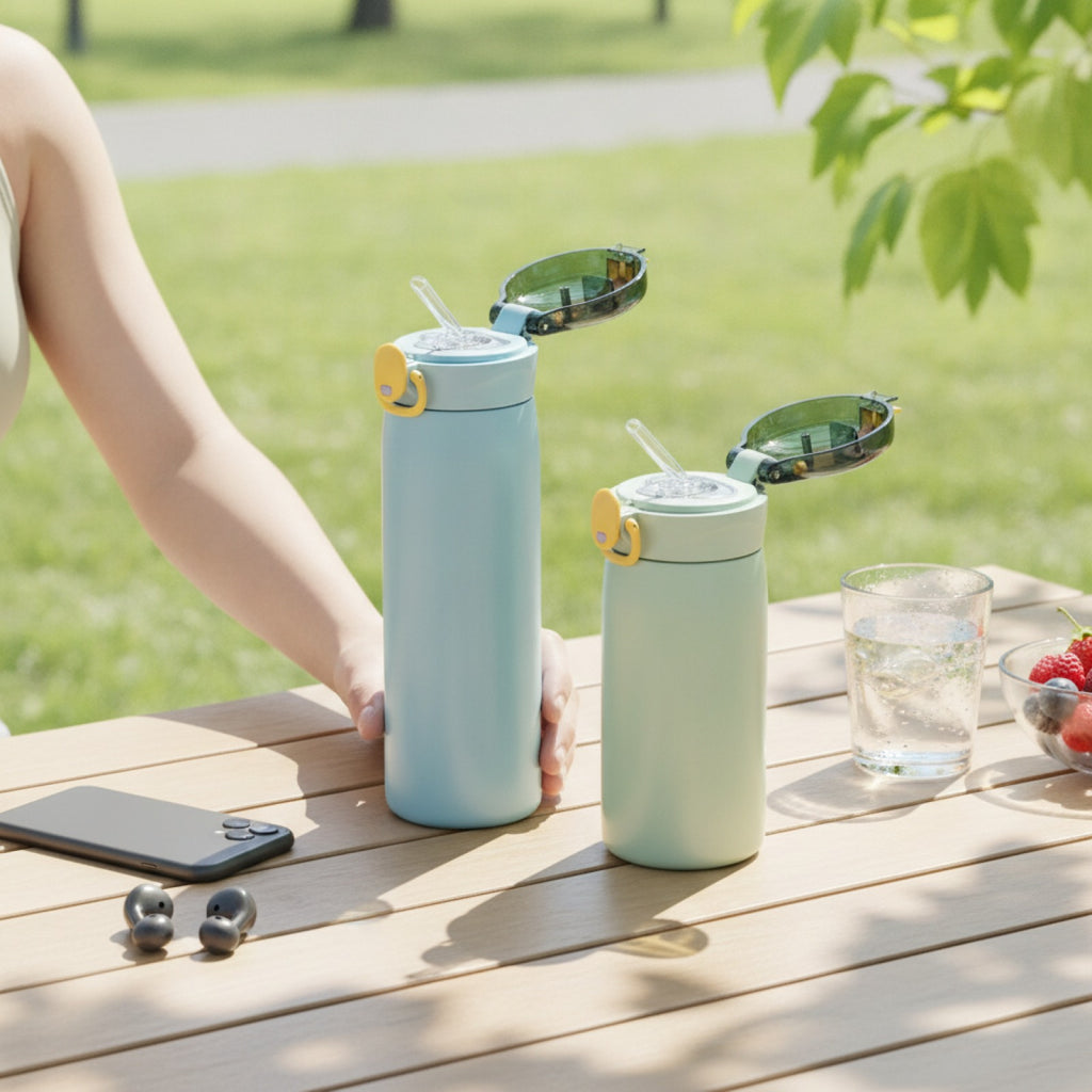 Tasse Isolée Inox Anti-Fuite Paille