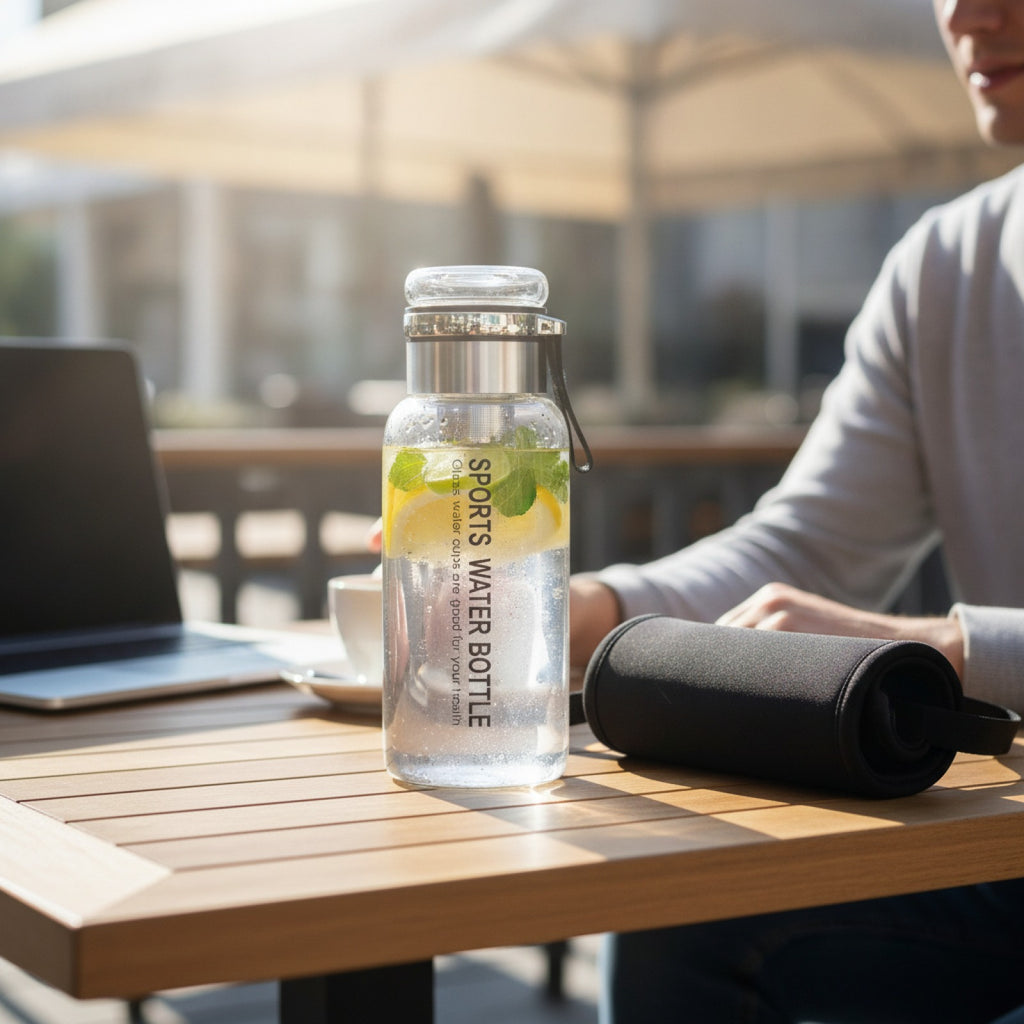 Bouteille Eau Verre 1L avec Filtre Inox