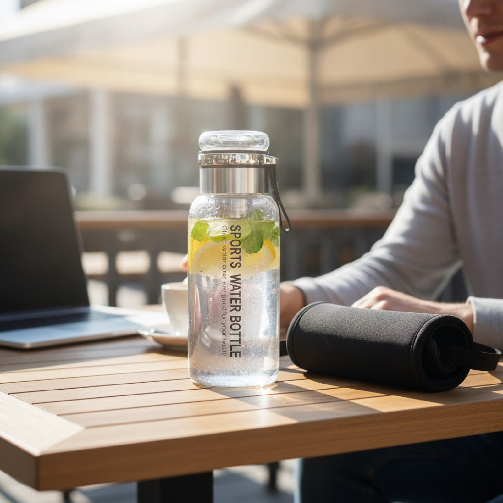 Bouteille Eau Verre 1L avec Filtre Inox