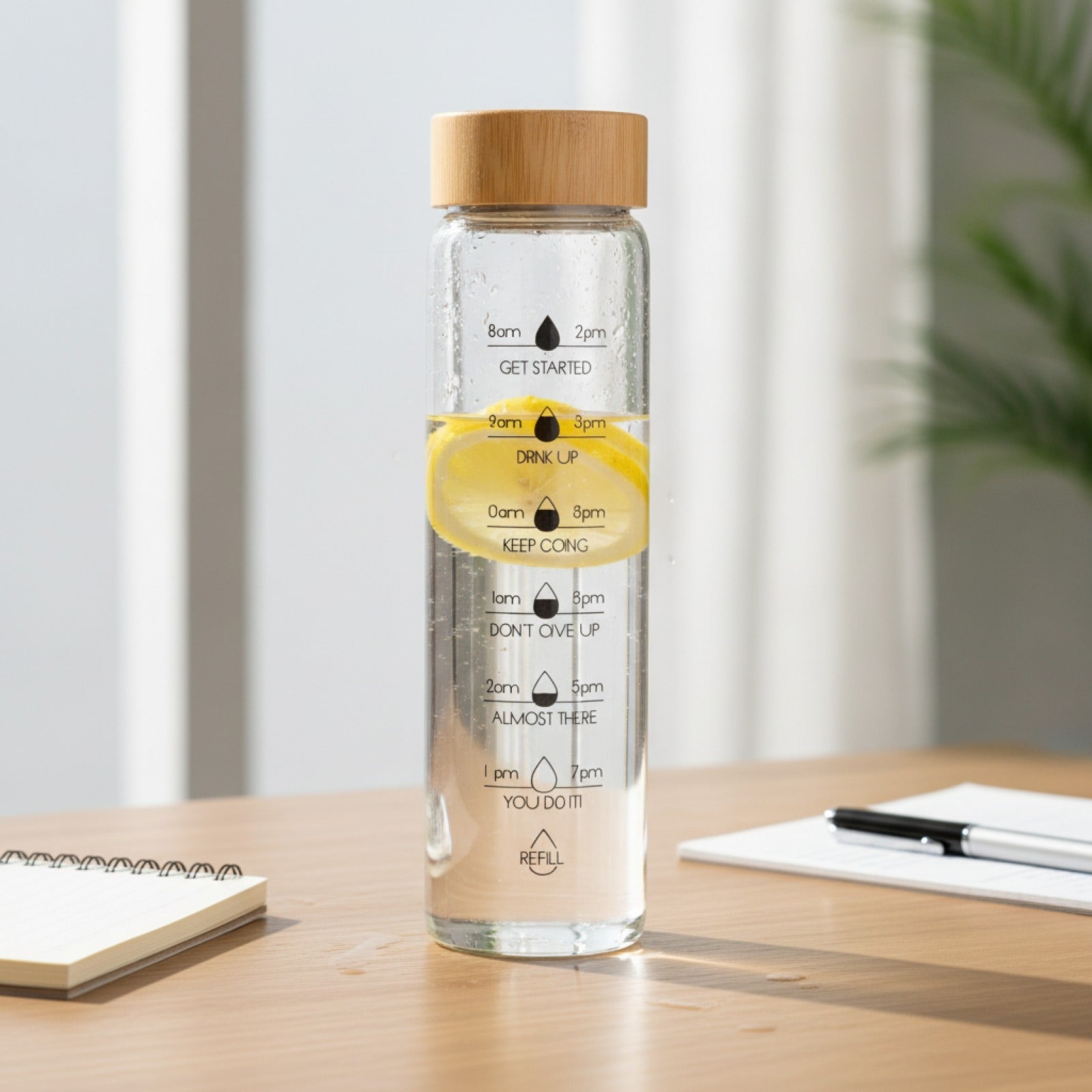Bouteille Eau Verre Infuseur Marqueur Temps